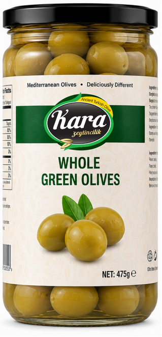KARA Whole Green Olives jar